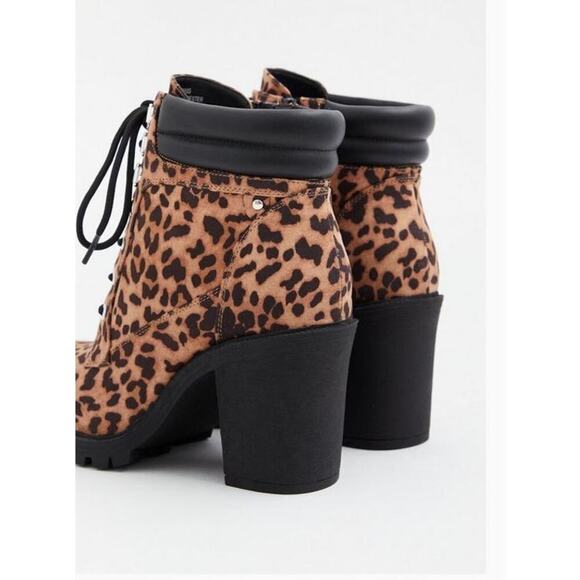 Torrid lace-up chunky hiker bootie cheatah heel boot zipper tie lace Sz 10WW - Picture 2 of 11